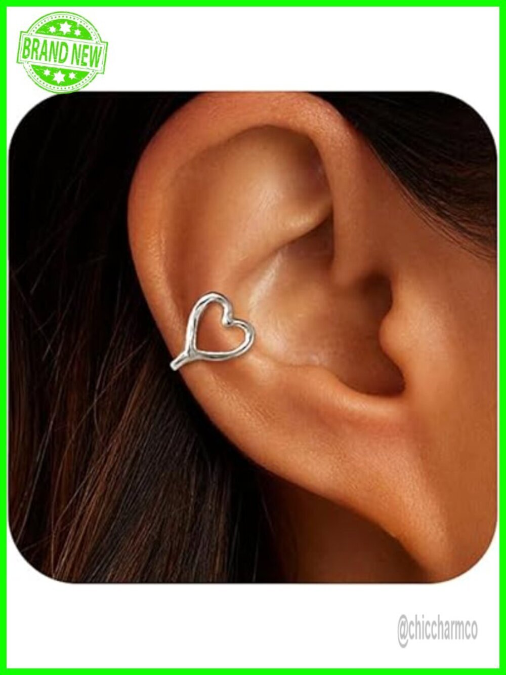 925 Sterling Silver Heart Ear Cuffs Non Piercing Clip On Earrings for Women